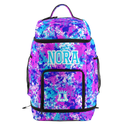 Personalized All-Sports Paint Splatter Sports Bag, Purple/Blue Edition