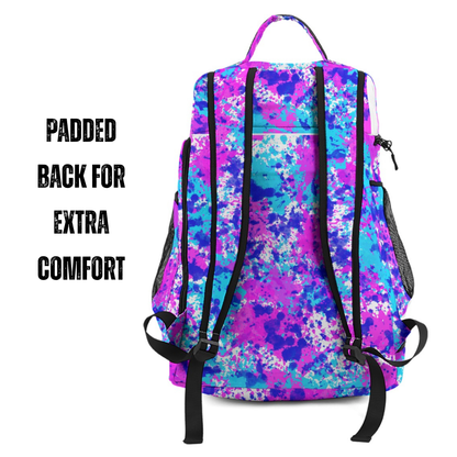 Personalized All-Sports Paint Splatter Sports Bag, Purple/Blue Edition