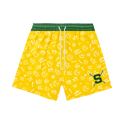 Adult Sturbridge Little League Baseball Shorts - Graffiti Edition 2, Yellow (with inner liner)