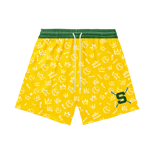 Adult Sturbridge Little League Baseball Shorts - Graffiti Edition 2, Yellow (with inner liner)