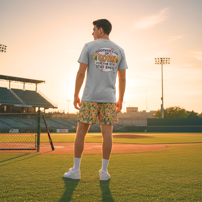 All-Over Print Adult Baseball Mesh Shorts: Can of Corn Design