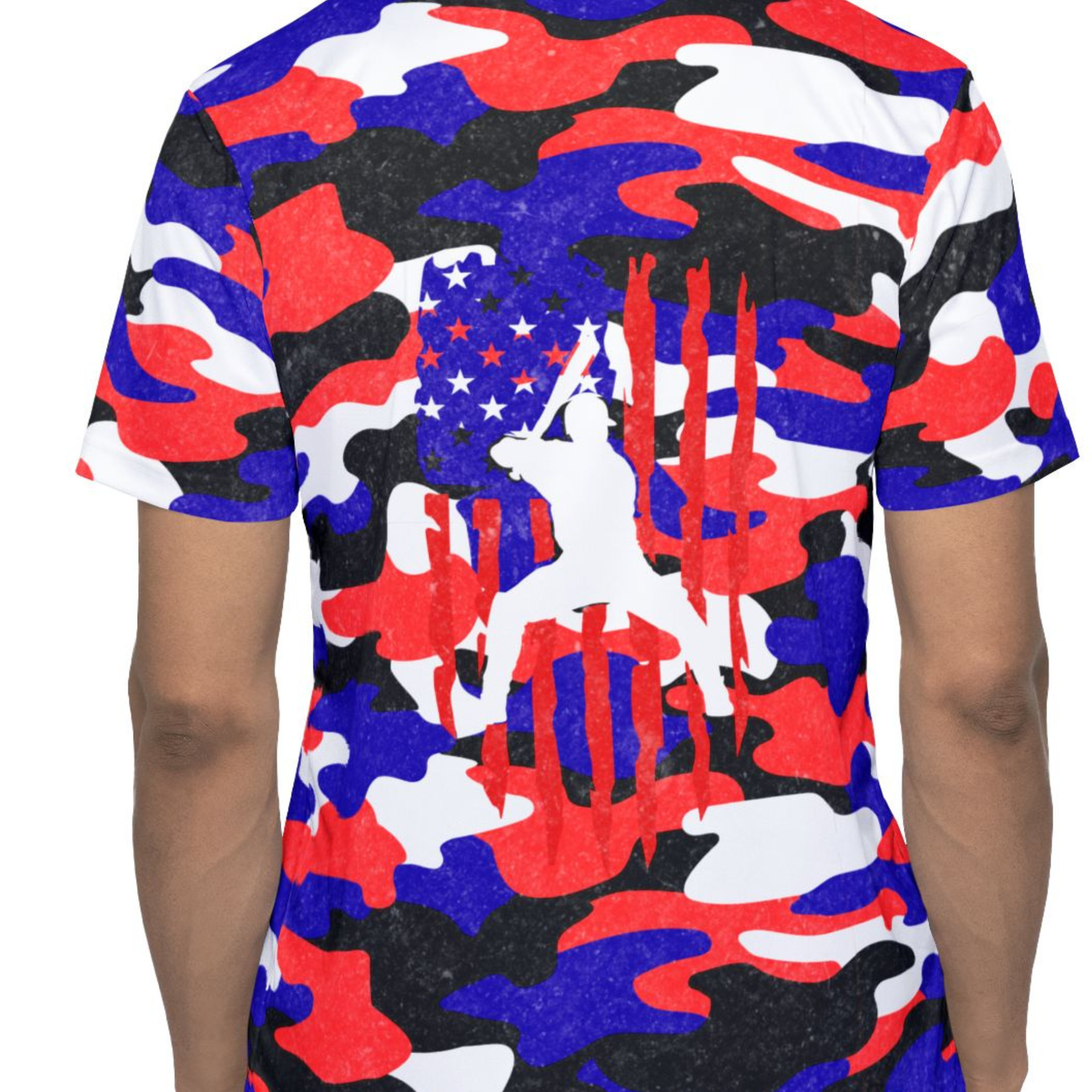 Adult American Flag Camo Patriotic Baseball Sports Jersey