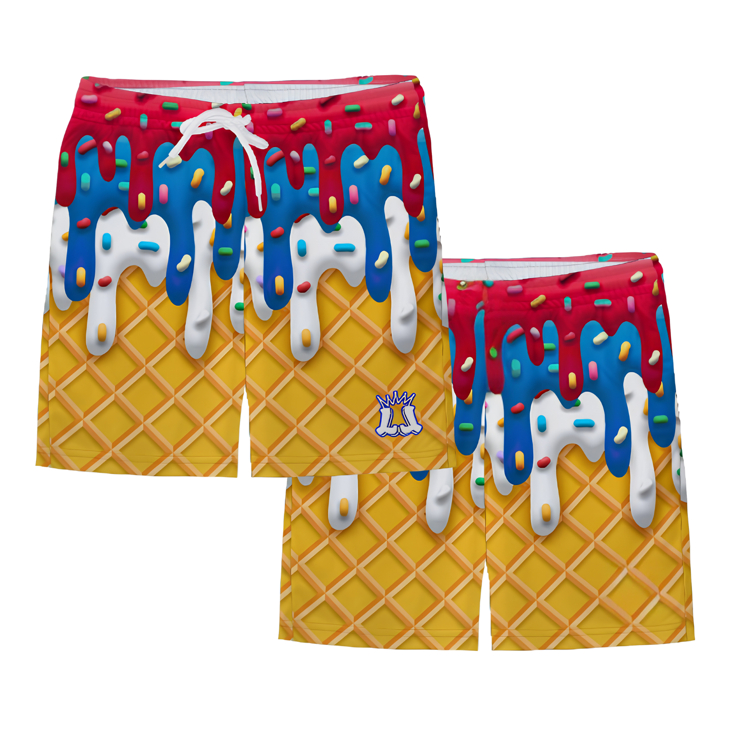 Youth Red, White and Blue Ice Cream Drip Mesh Shorts