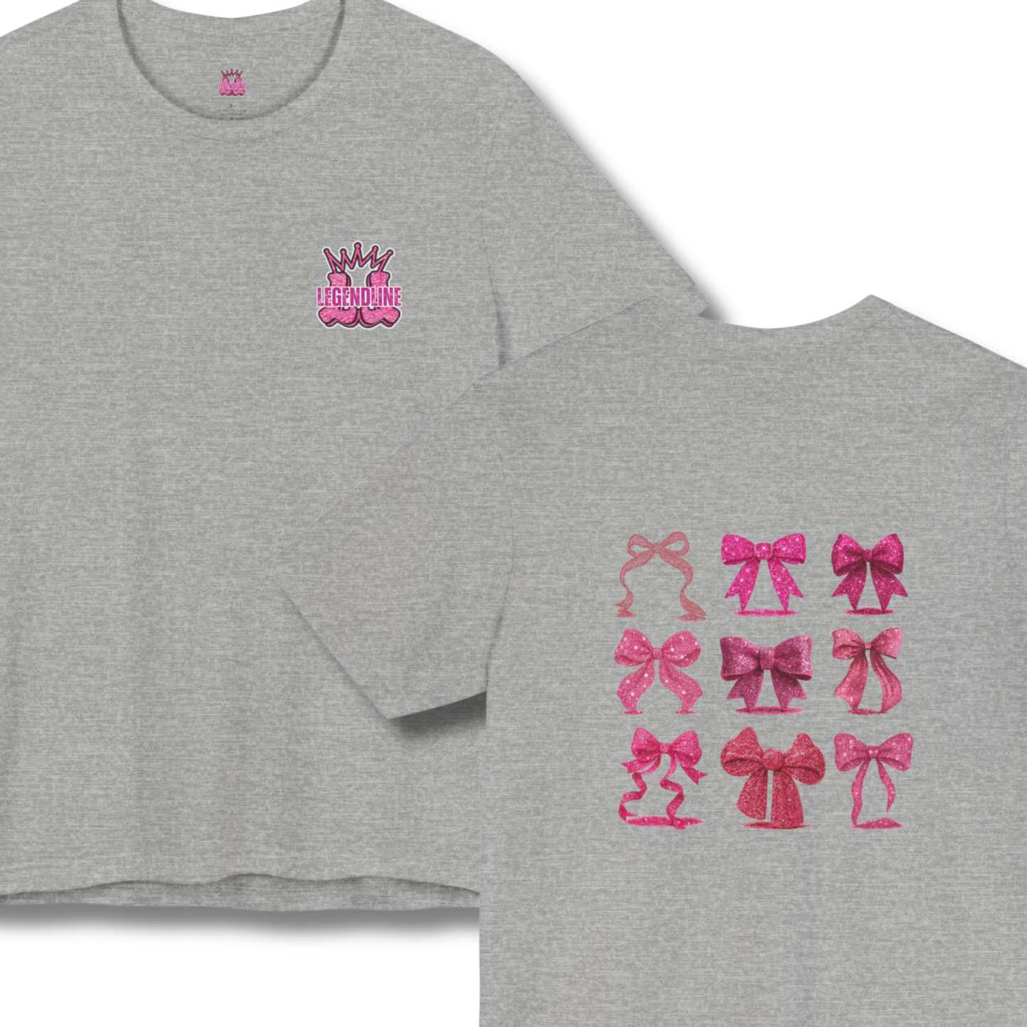 Adult Pink Glitter Bows Cheer Tee, Graphic Coquette Pattern T-Shirt