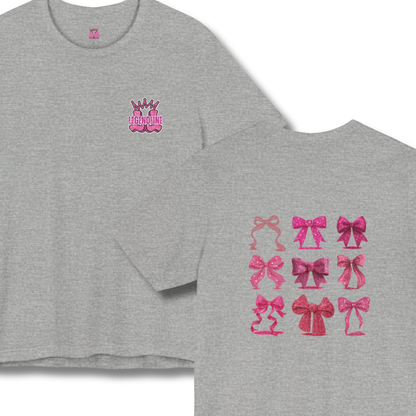 Adult Pink Glitter Bows Cheer Tee, Graphic Coquette Pattern T-Shirt
