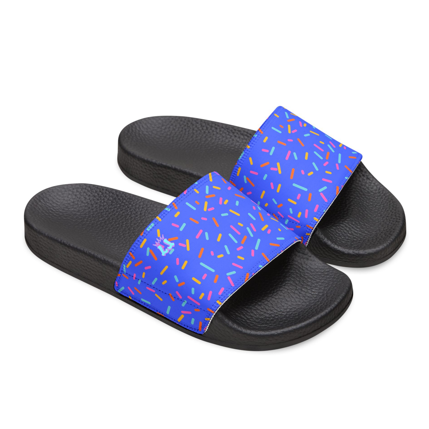 Blue Confetti Sprinkle Pattern Youth Sandals, Removable Strap Slides