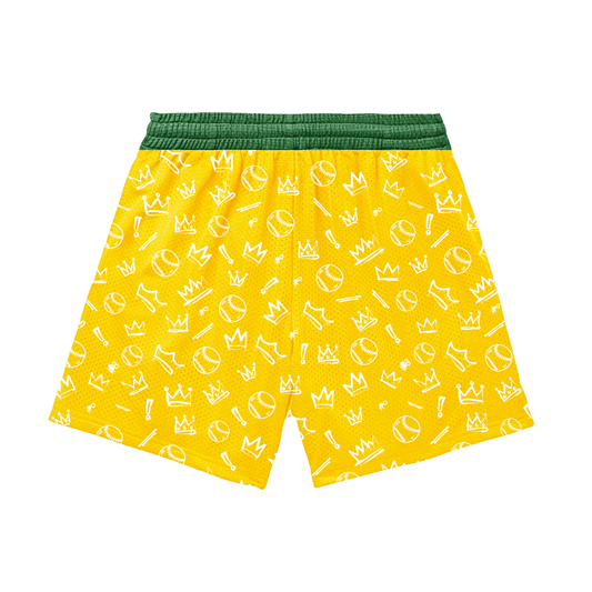 Adult Sturbridge Little League Baseball Shorts - Graffiti Edition 2, Yellow (with inner liner)