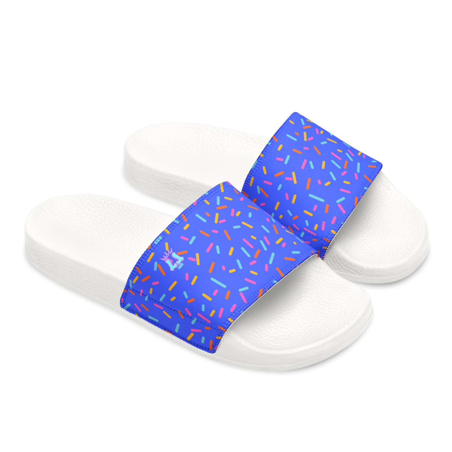 Blue Confetti Sprinkle Pattern Youth Sandals, Removable Strap Slides