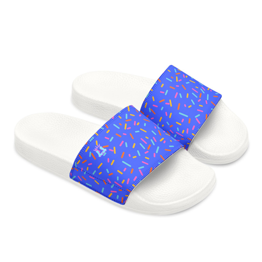 Blue Confetti Sprinkle Pattern Youth Sandals, Removable Strap Slides