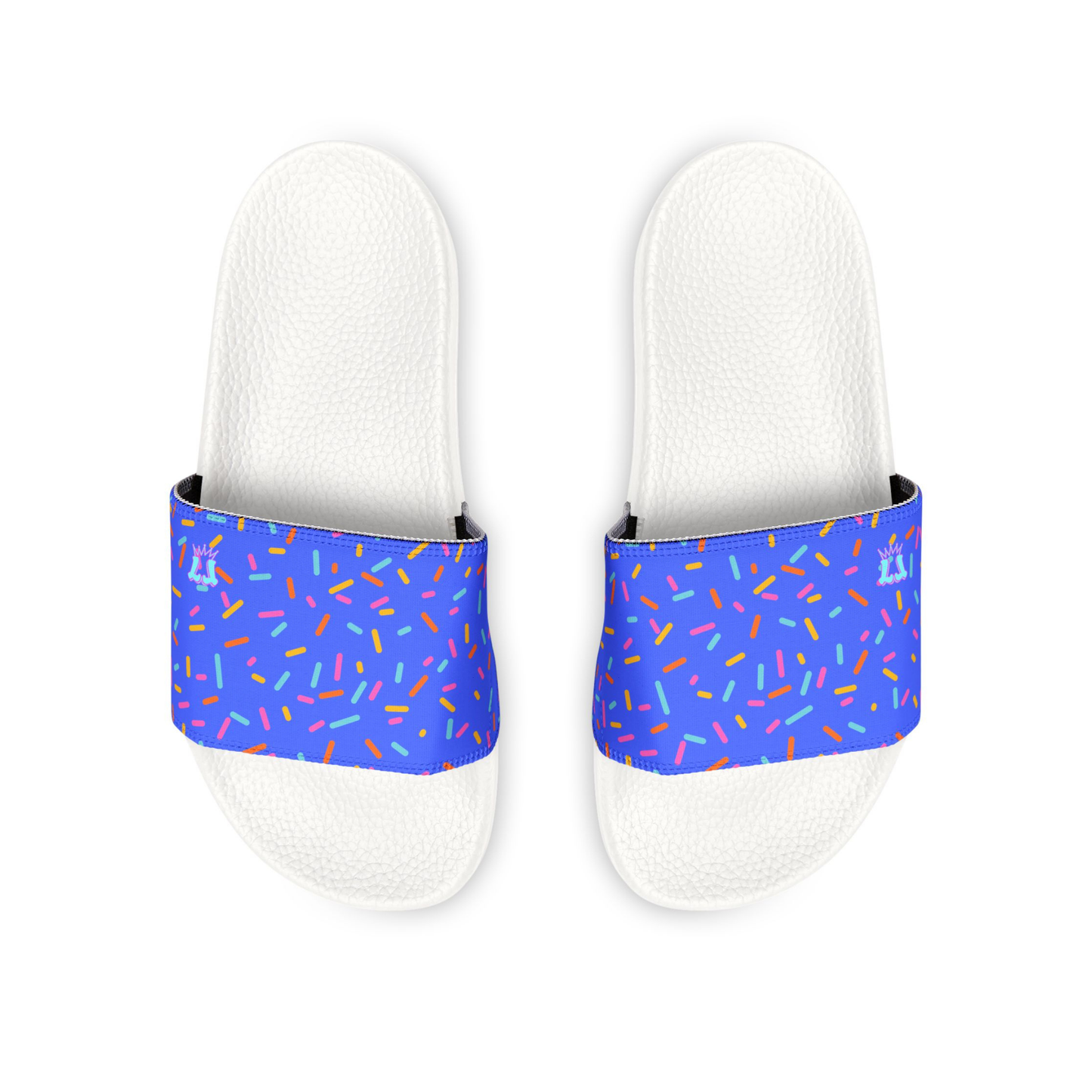 Blue Confetti Sprinkle Pattern Youth Sandals, Removable Strap Slides