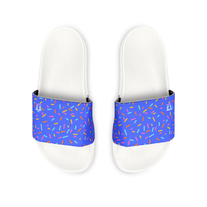 Blue Confetti Sprinkle Pattern Youth Sandals, Removable Strap Slides