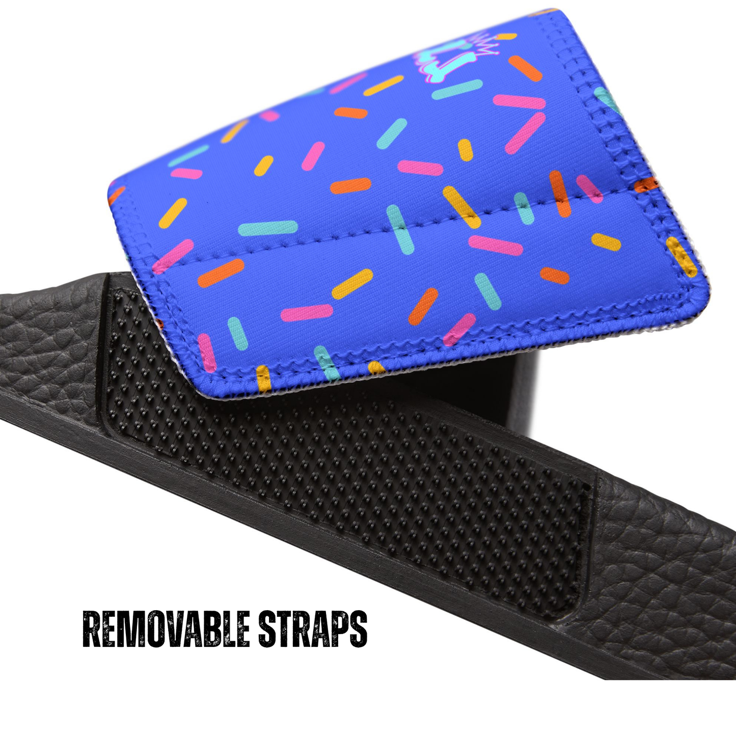Blue Confetti Sprinkle Pattern Youth Sandals, Removable Strap Slides