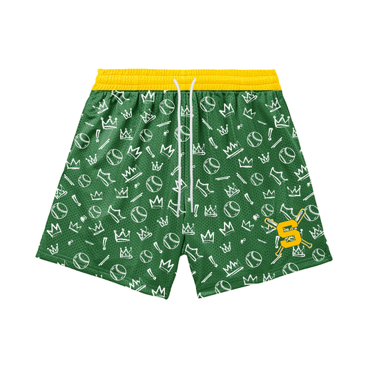 Adult Sturbridge Little League Baseball Shorts - Graffiti Edition 2, Green (with inner liner)