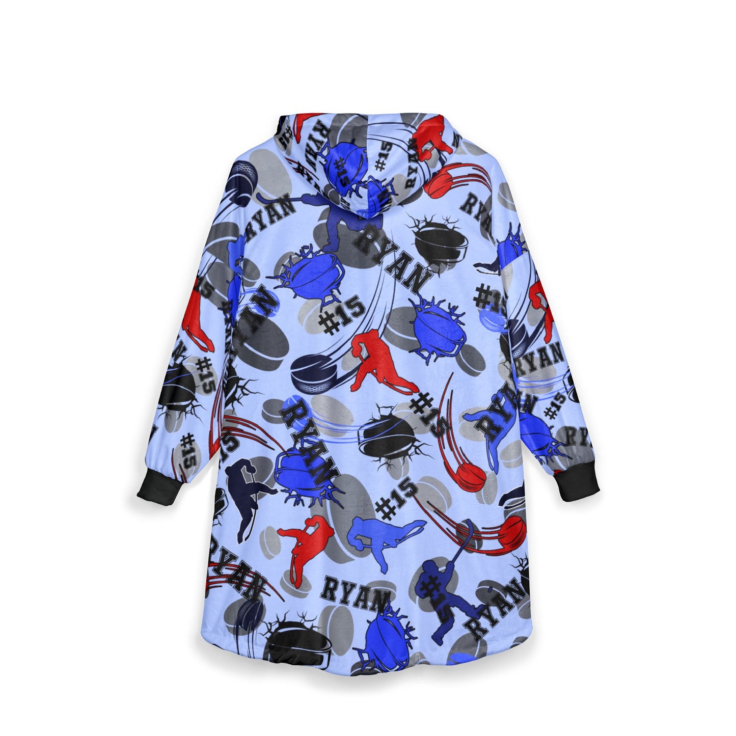 Hockey Pattern Hooded Blanket, Personalized Hoodie For Game Day
