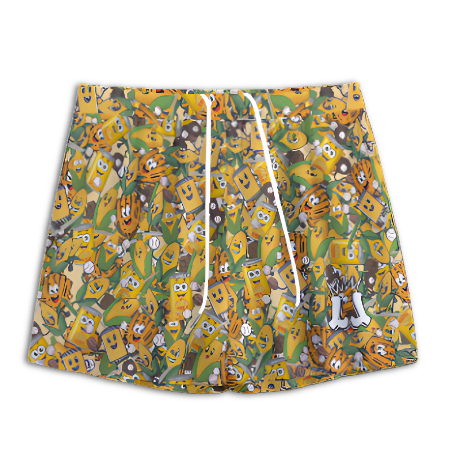 All-Over Print Adult Baseball Mesh Shorts: Can of Corn Design