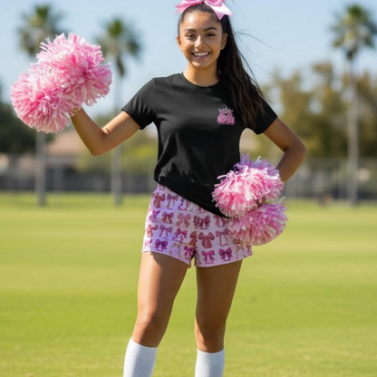 Women's Bow Coquette Glitter Mesh Cheer Shorts