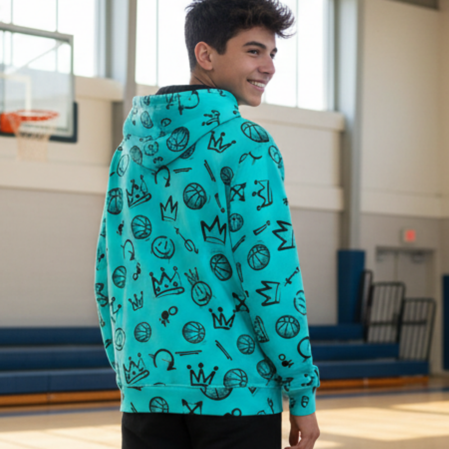 Adult Unisex Basketball Hoodie, Blue Graffiti All Over Print