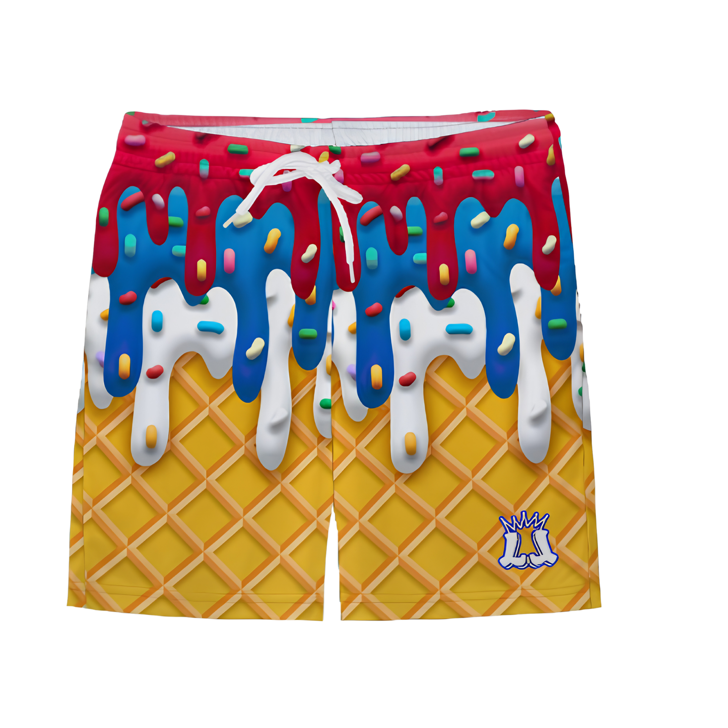 Youth Red, White and Blue Ice Cream Drip Mesh Shorts