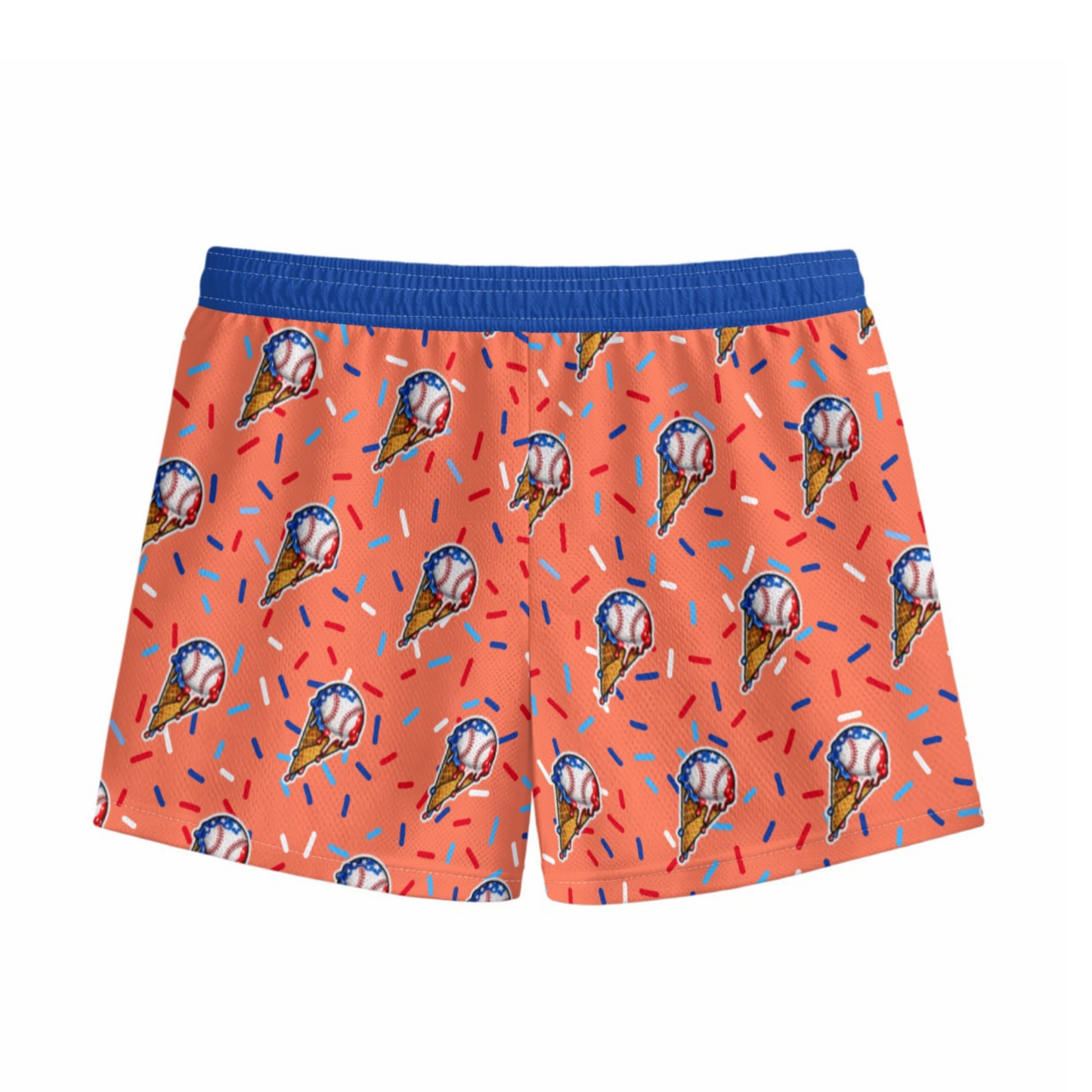 Kids Baseball Patriotic Drip Mesh Shorts - Coral Edition