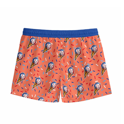 Kids Baseball Patriotic Drip Mesh Shorts - Coral Edition