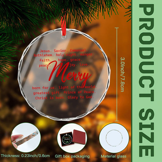 Merry Typography Round Glass Christmas Ornament