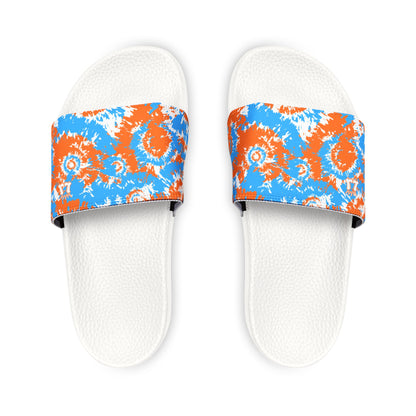 Kids Blue Orange Tie-Dye Removable Strap Slide Sandals