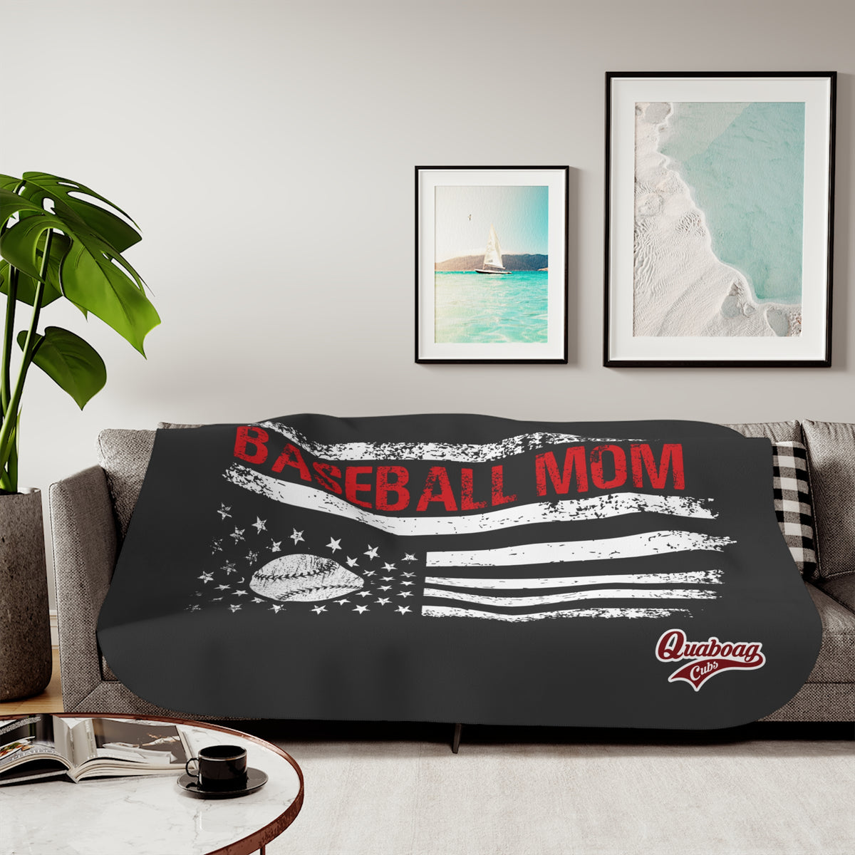 Quaboag Baseball Mom Flag Sherpa Blanket