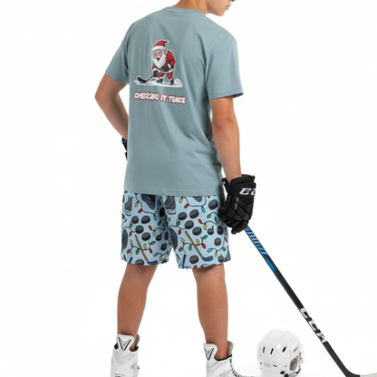 Youth Hockey Graphic T-Shirt, Santa Checking it Twice