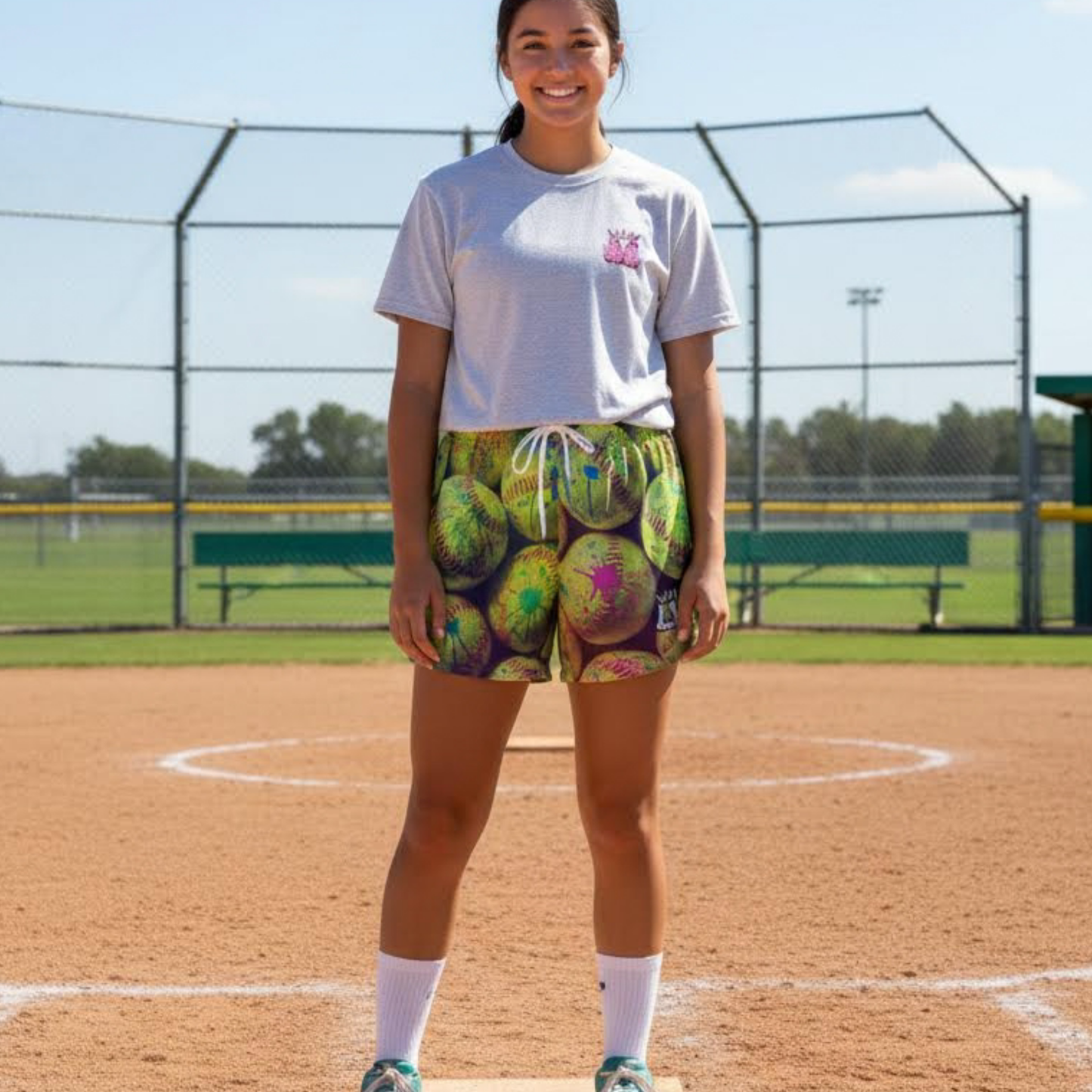 Women's Paint Splatter Softball Mesh Shorts