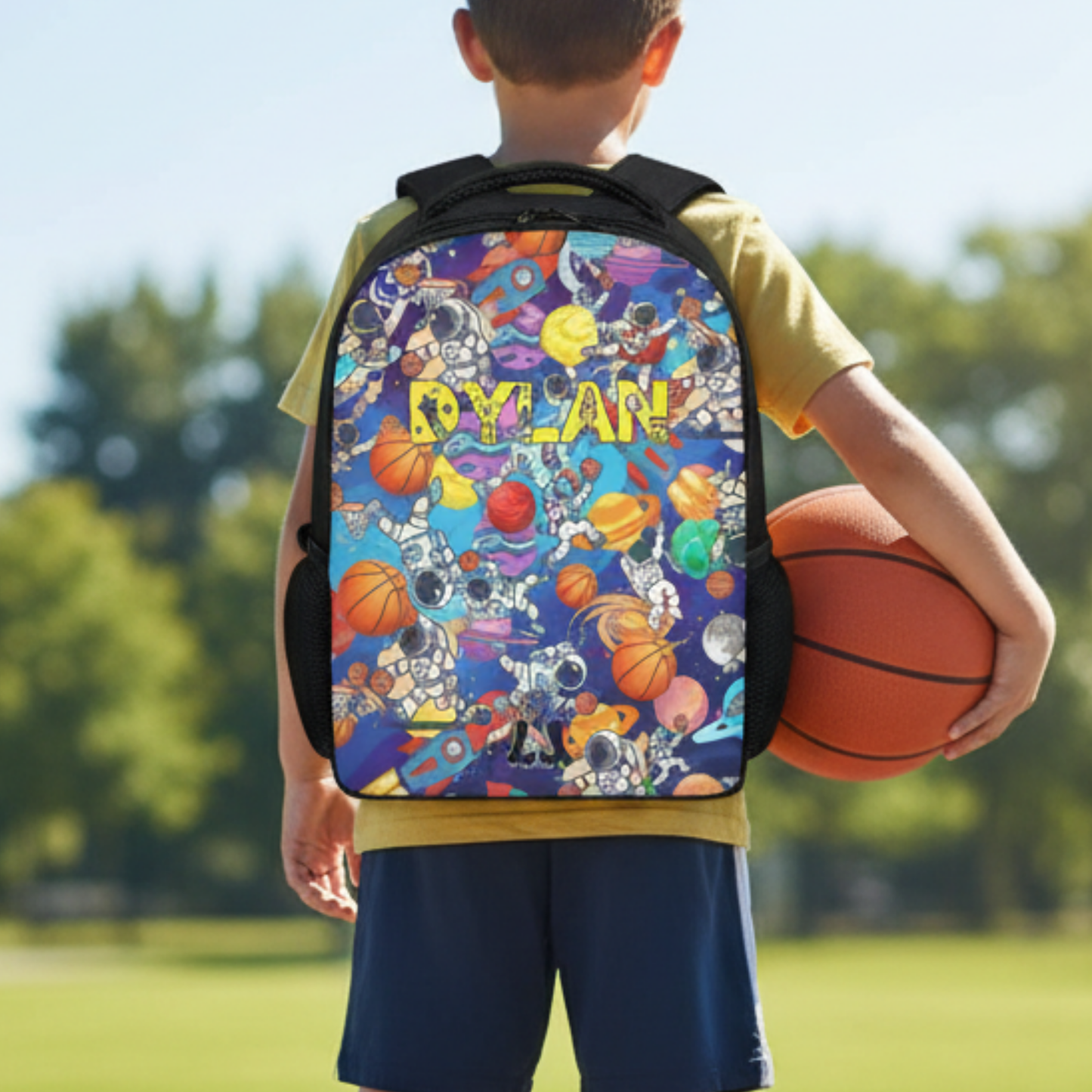 Personalized Astronaut Outer Space Backpack, Custom Basketball Gift