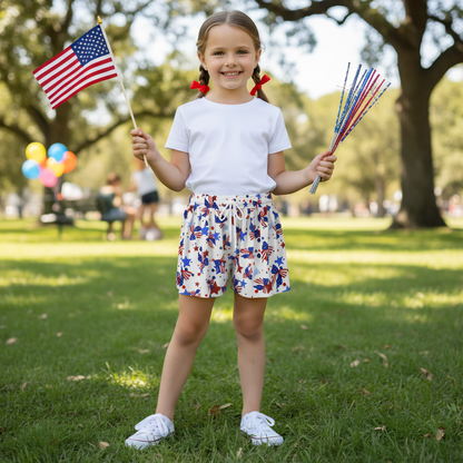 Girls Patriotic Coquette Design Butterfly Shorts, Youth Patriotic Apparel