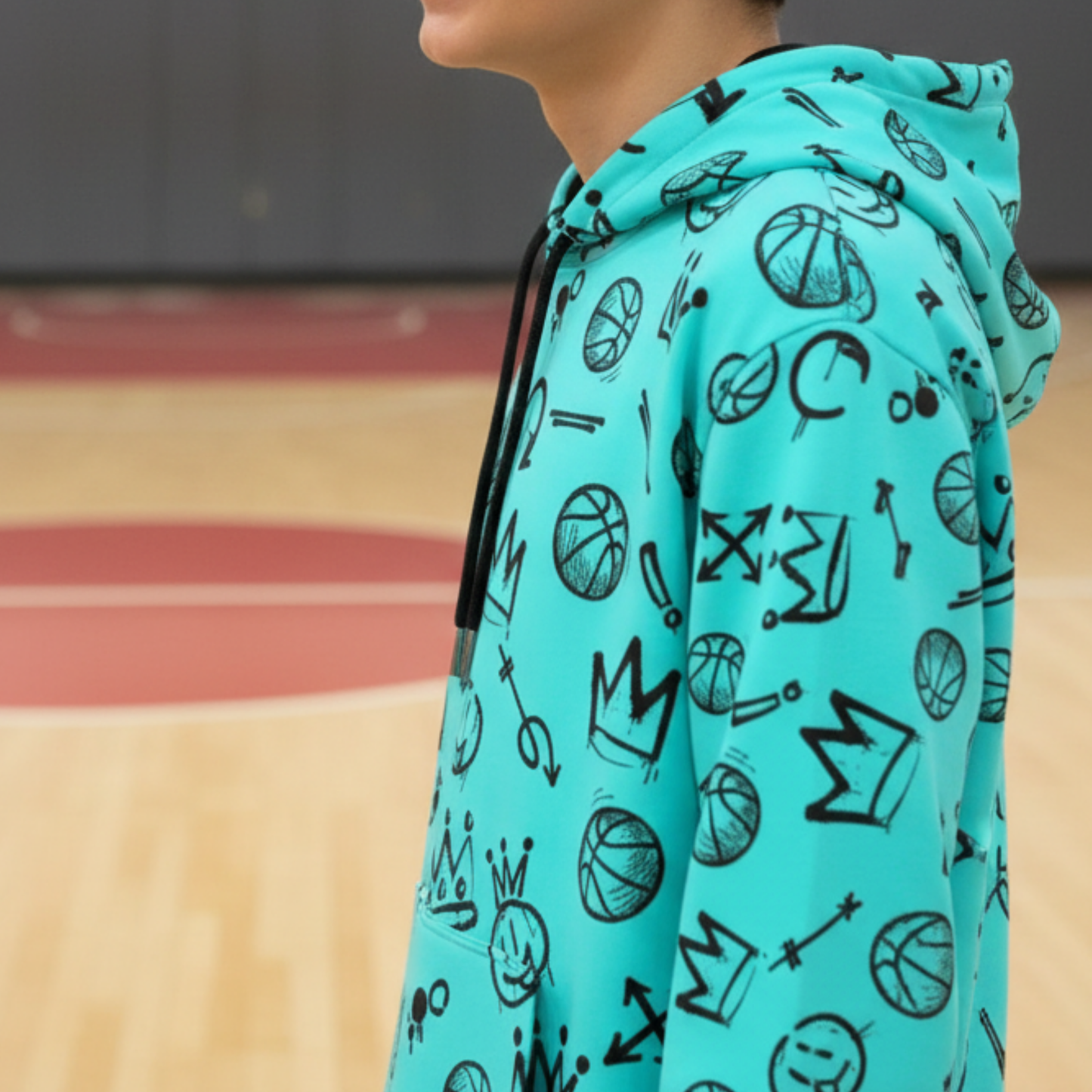 Adult Unisex Basketball Hoodie, Blue Graffiti All Over Print