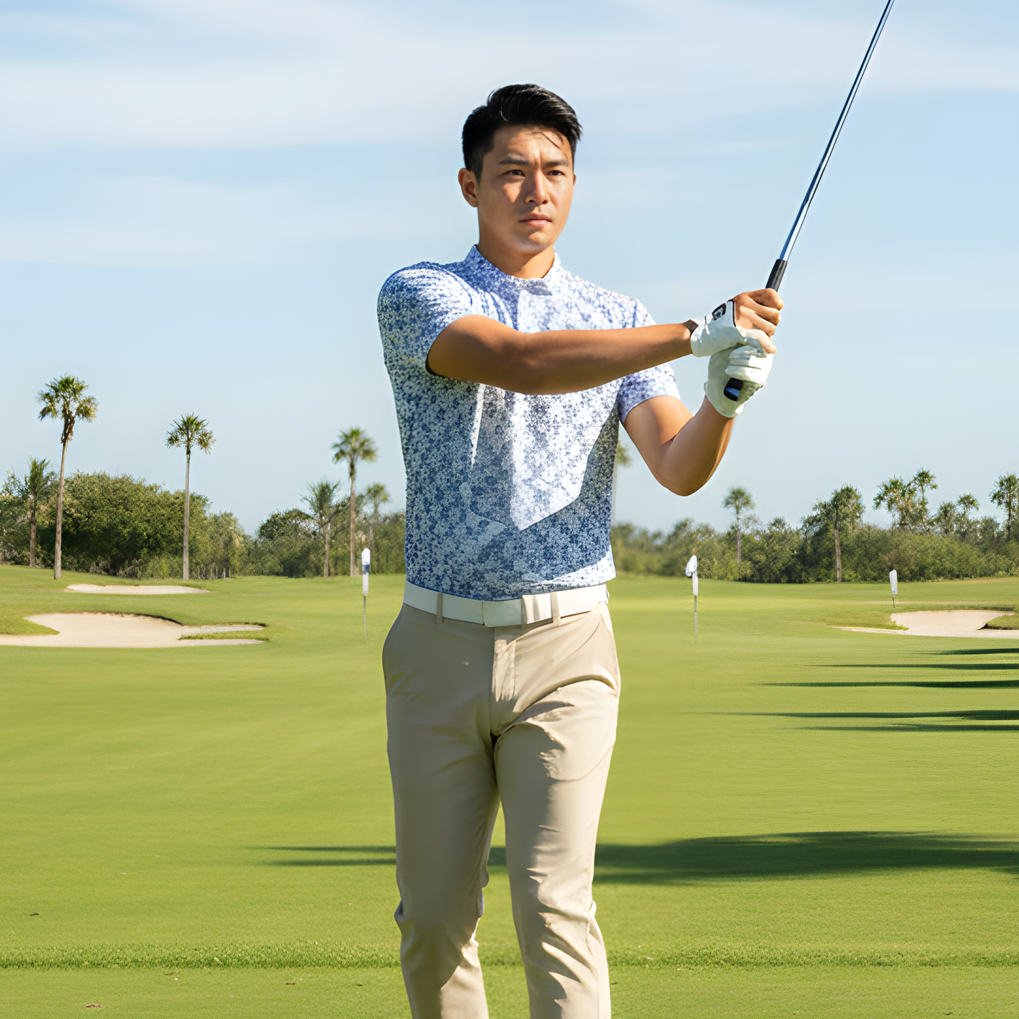 Men's Blue Speckled UV Protection Casual Golf Shirt