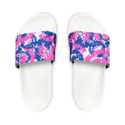 Pink Blue Tie Dye Slide Sandals, Women's Removable Strap Sporty Slides
