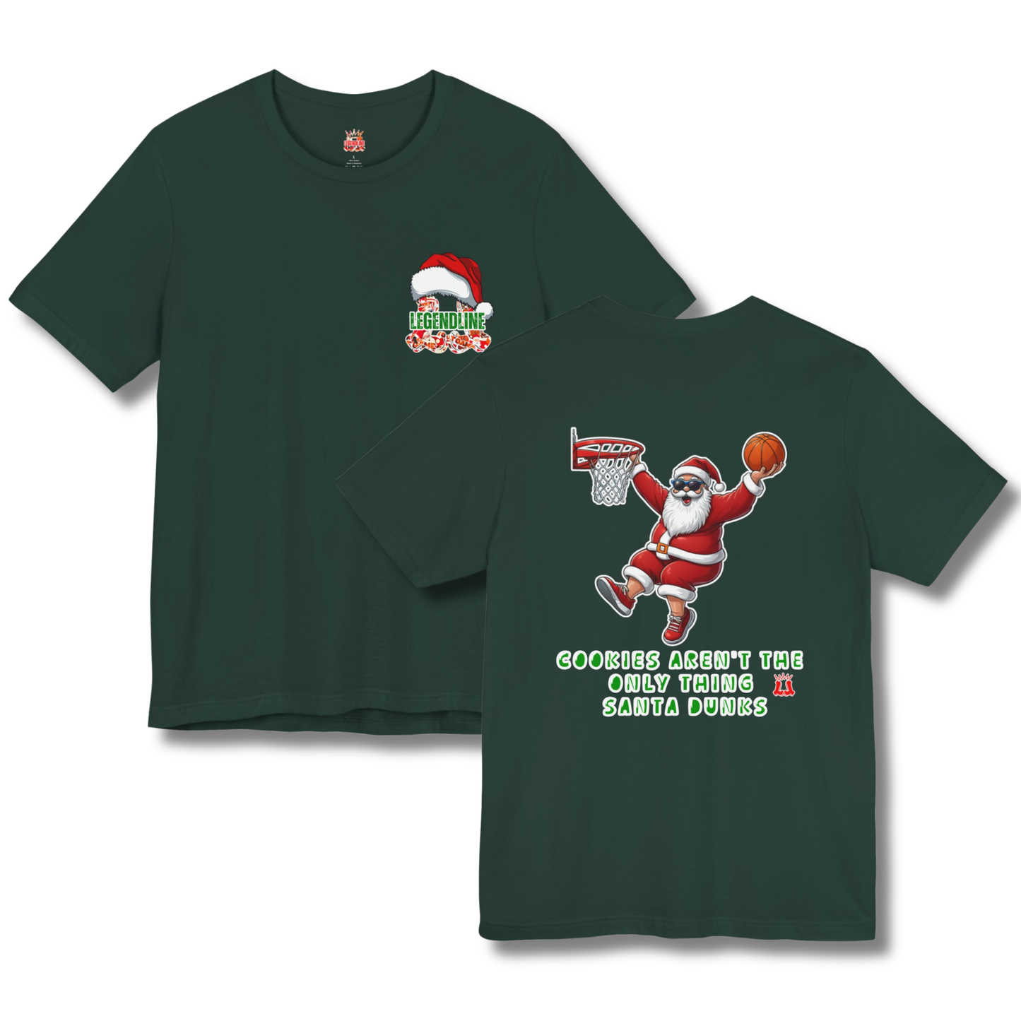 Adult Santa Dunks & Cookies Version Basketball T-Shirt