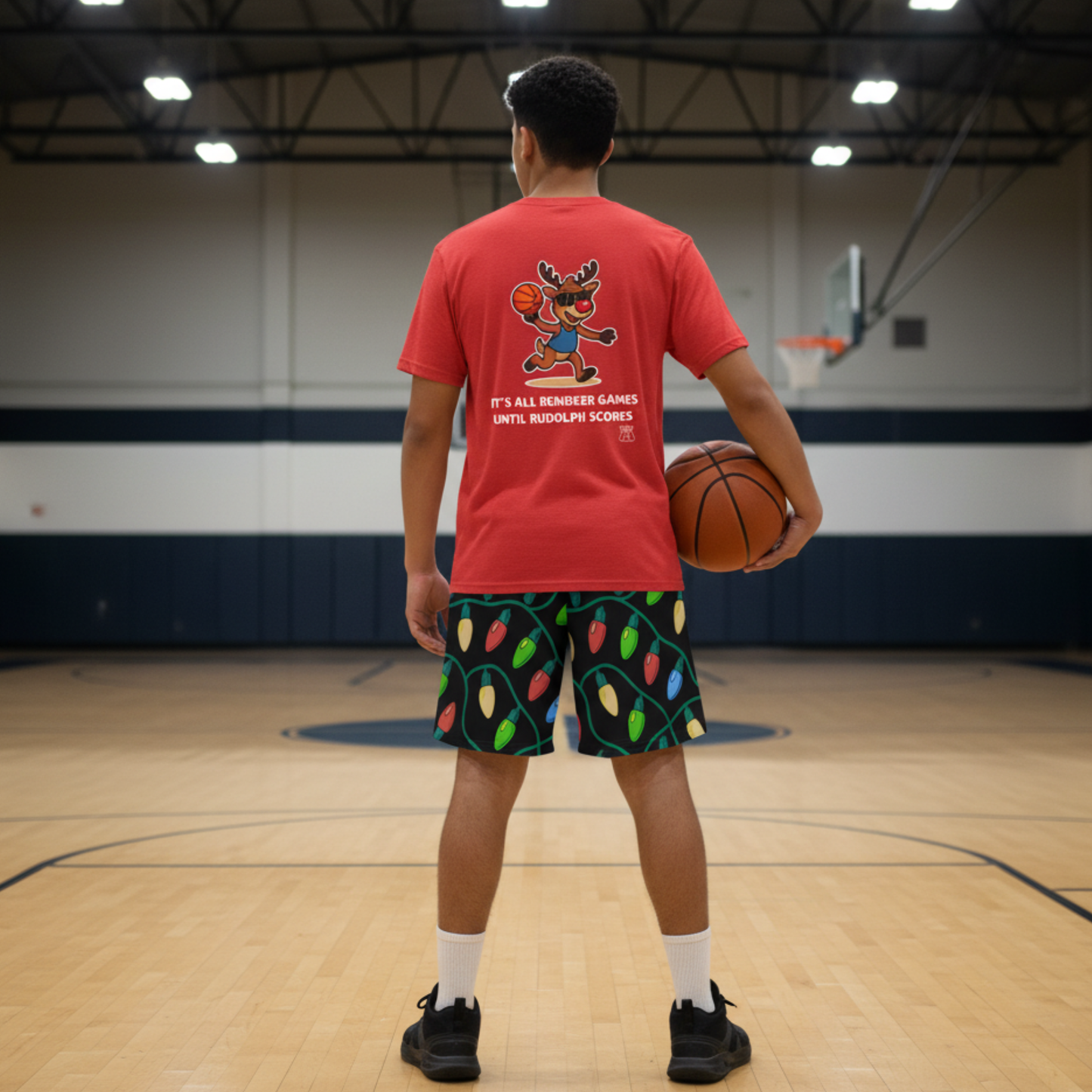 Adult Christmas Theme T-Shirt, Reindeer Games Basketball
