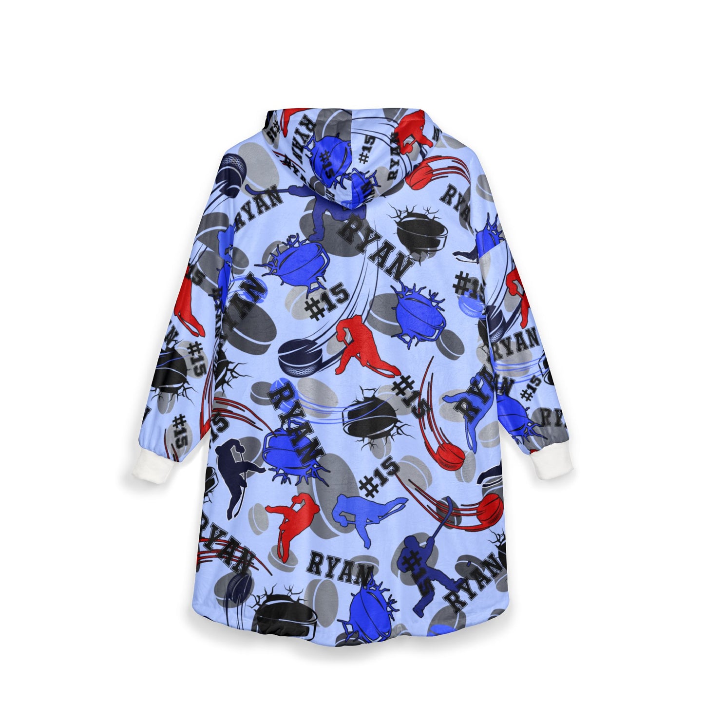 Hockey Pattern Hooded Blanket, Personalized Hoodie For Game Day