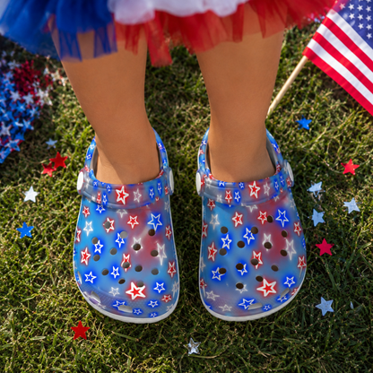 Kids Patriotic Clog Hole Shoes, Youth Sandals, American Star Design