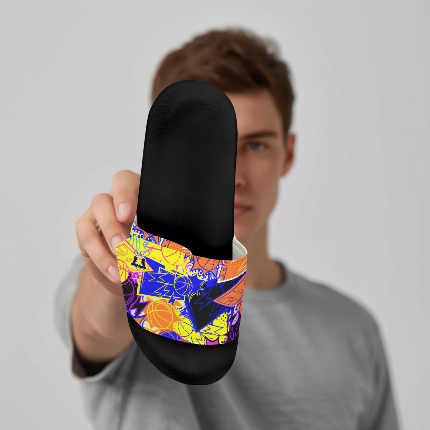 Men's Basketball Velcro Strap Slides, Gym Sandals Basketball Design