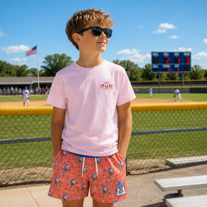 Kids Baseball Patriotic Drip Mesh Shorts - Coral Edition