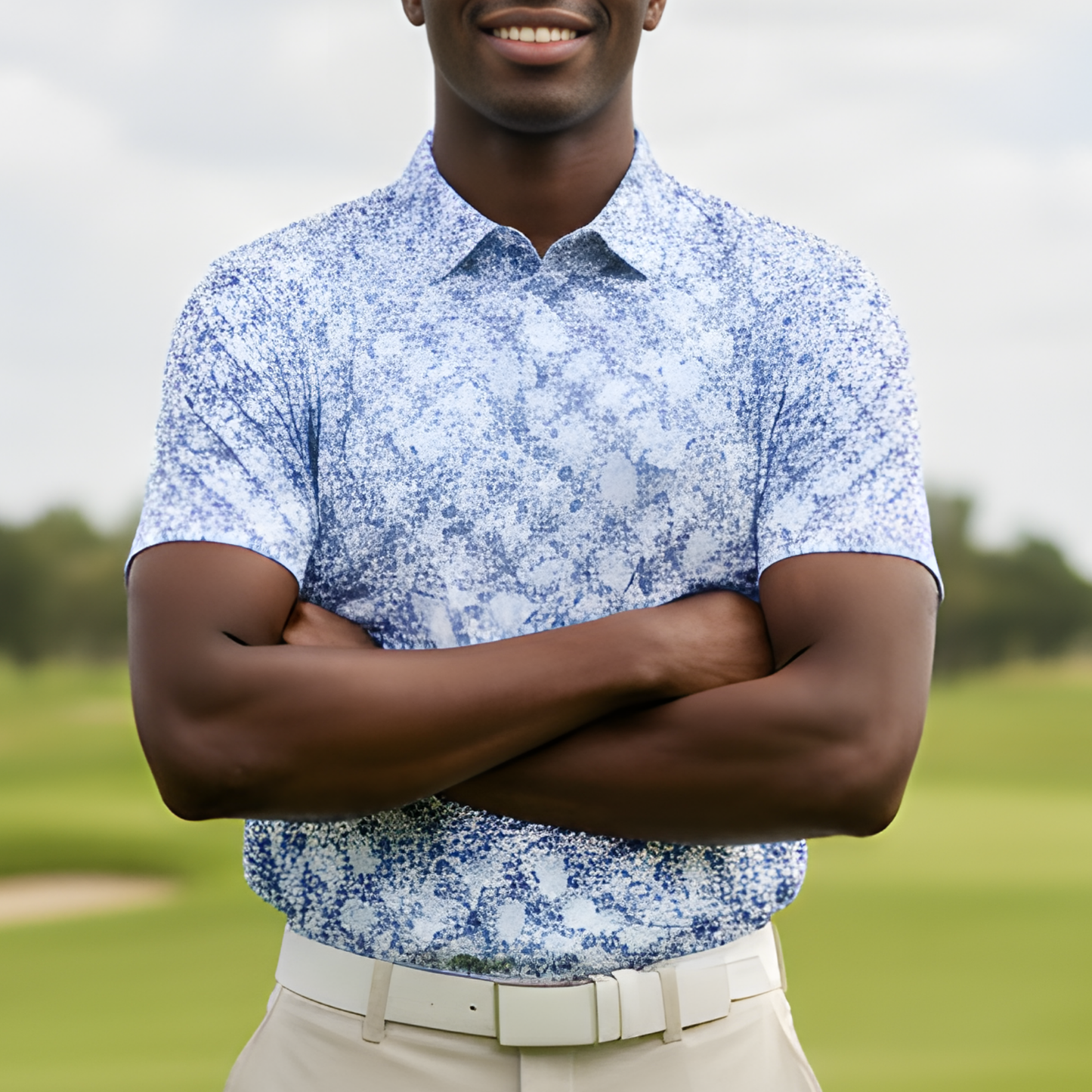 Men's Blue Speckled UV Protection Casual Golf Shirt