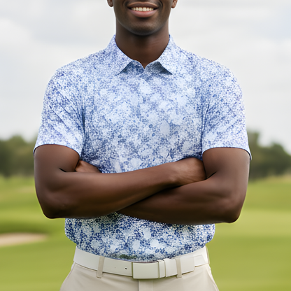 Men's Blue Speckled UV Protection Casual Golf Shirt