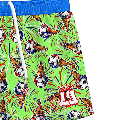 Youth Patriotic Soccer Fireworks Mesh Shorts -Green Edition