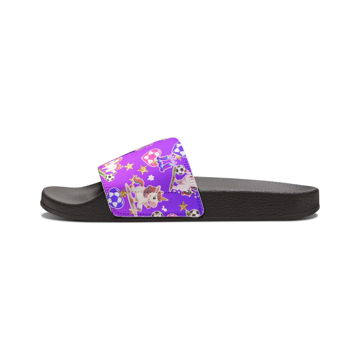 Personalized Kids Unicorn Sandals, , Removable Strap Youth Soccer Slide Sandals