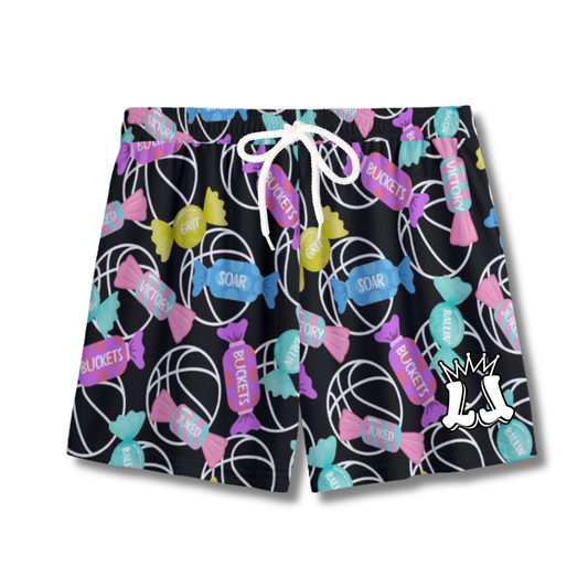 Youth Basketball & Candy Fun Mesh Athletic Shorts (Black)