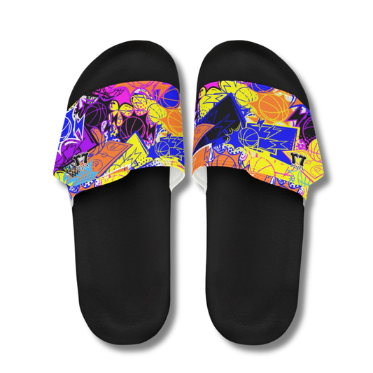 Men's Basketball Velcro Strap Slides, Gym Sandals Basketball Design