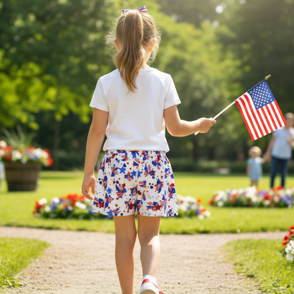Girls Patriotic Coquette Design Butterfly Shorts, Youth Patriotic Apparel