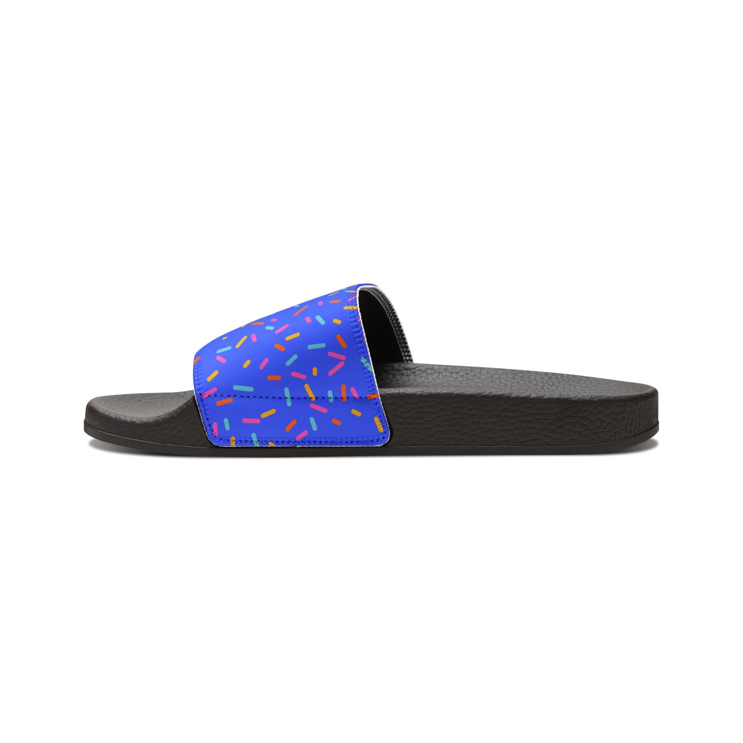 Blue Confetti Sprinkle Pattern Youth Sandals, Removable Strap Slides
