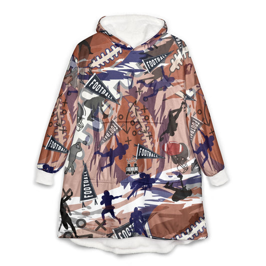 Hoodie with sports-themed design on a white background