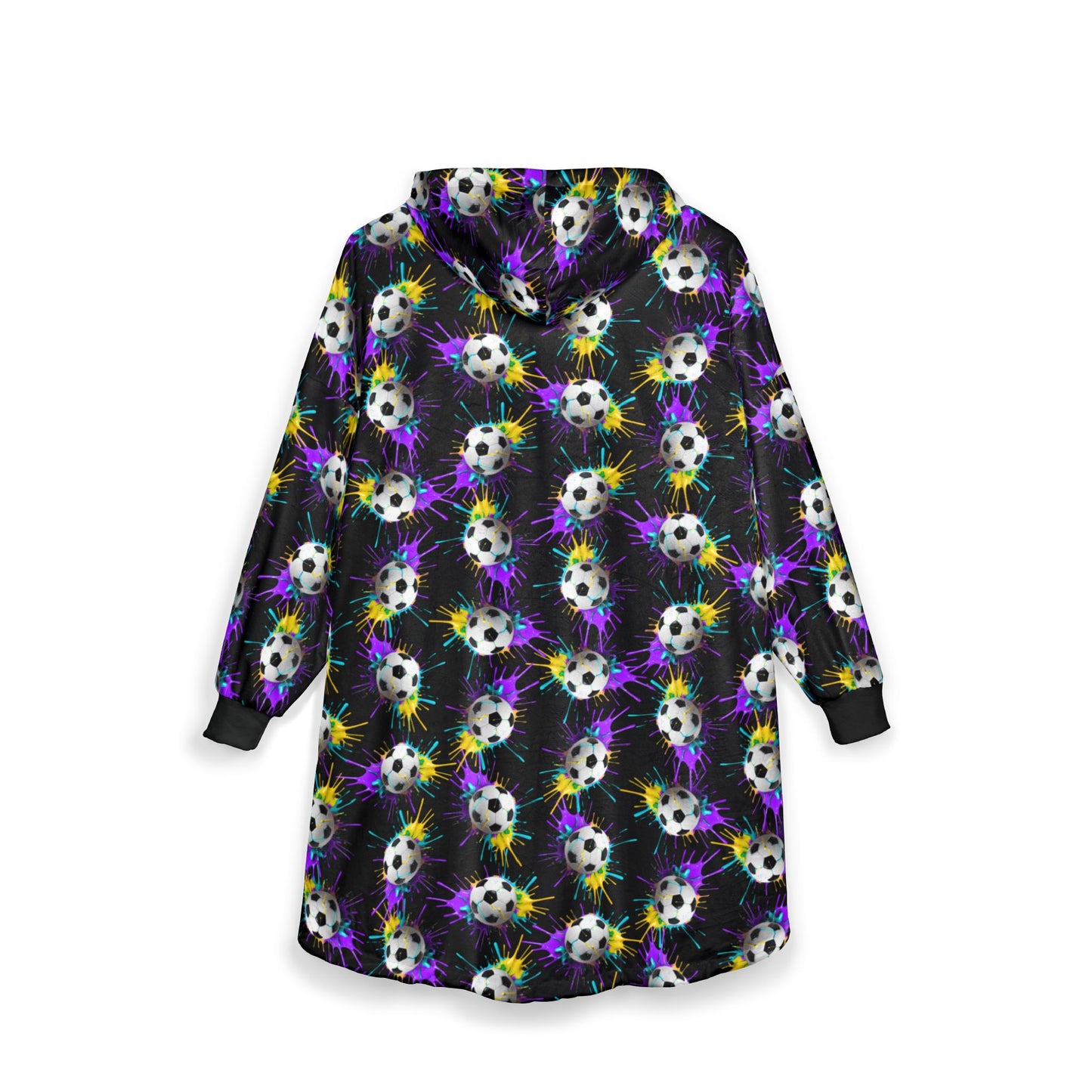 Adult Paint Drip Soccer Pattern Hooded Blanket, Cozy Wearable Throw